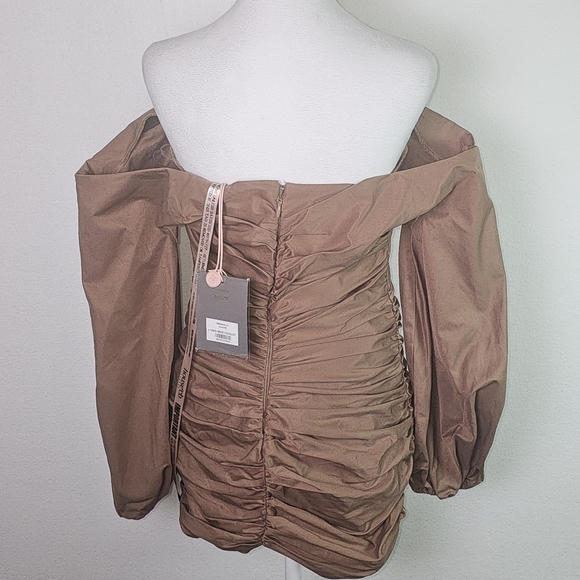 House Of CB Womens Dress Sz M Indra Mocha Off Shoulder Mini,Party,Dance Ruched - Picture 6 of 15